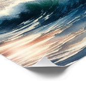 Poster Aquarelle Blue Ocean Wave Boat (Coin)