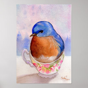 Poster Aquarelle Bluebird Teacup