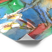 Poster Aquarelle Bluebirds Blossom Fruit Tree Peinture (Coin)