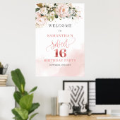 Poster Aquarelle Blush or rose 16e anniversaire bienvenue (Bureau à domicile)