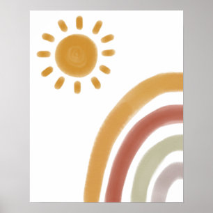 Poster Aquarelle Boho arc-en-ciel et soleil
