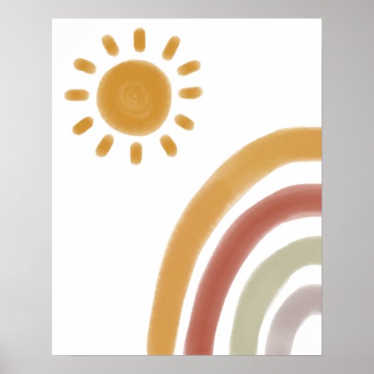 Poster Aquarelle Boho arc-en-ciel et soleil (Devant)