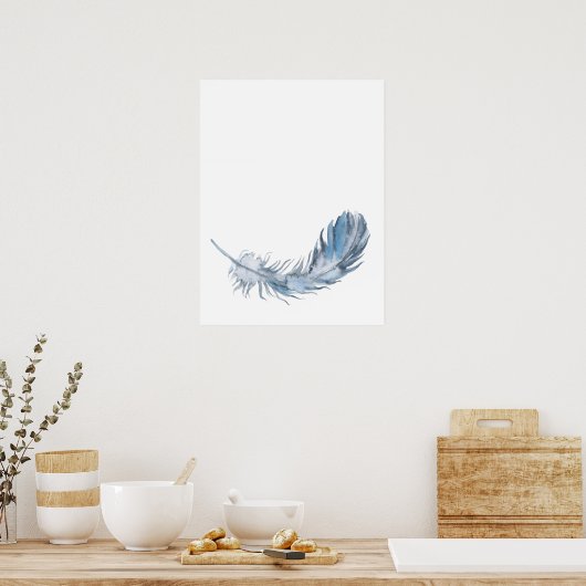Poster Aquarelle Boho Blue Feather Print (Cuisine)