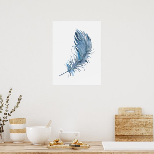 Poster Aquarelle Boho Blue Feather Print (Cuisine)