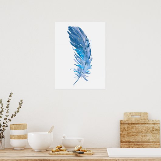 Poster Aquarelle Boho Blue Feather Print (Cuisine)