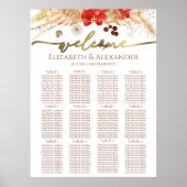 Poster Aquarelle Boho Floral Mariage Cartes de sièges (Devant)