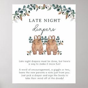 Poster Aquarelle Boho Genre Neutre Jumeaux Douche Jeux