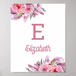Poster Aquarelle boho rose floral pépinière bébé enfants