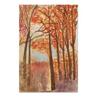 Poster Aquarelle Bois d'automne