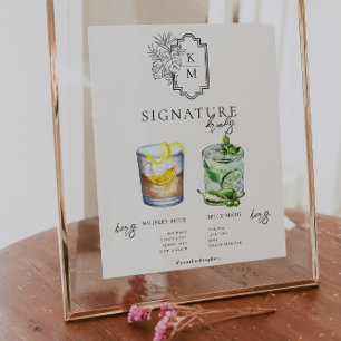Poster Aquarelle Boisson Signature de la Mariée & du Ma