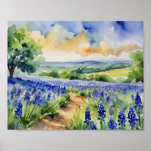 Poster Aquarelle Bonnet Bleu de Texas Hill (Devant)