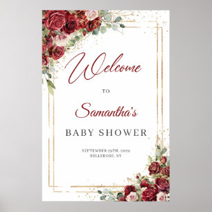 Poster Aquarelle bordeaux et Baby shower roux bienvenue