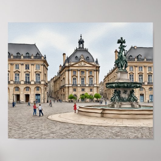 Poster Aquarelle Bordeaux France (Devant)