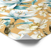 Poster Aquarelle botanique bleu blanc lily floral (Coin)