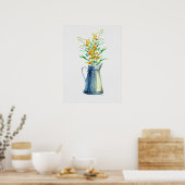 Poster Aquarelle Botanique Bleu Vase Jaune (Cuisine)