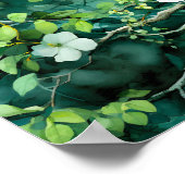 Poster Aquarelle botanique fleurs blanches feuilles verte (Coin)