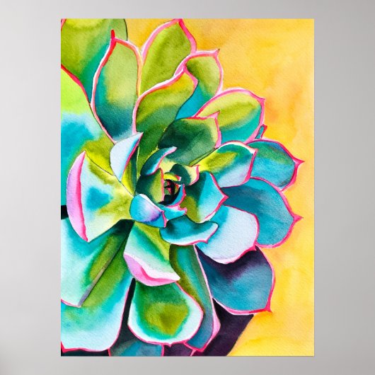 Poster Aquarelle botanique succulent (Devant)