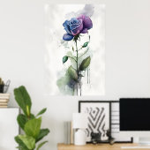 Poster Aquarelle botanique violet et bleu Rose (Bureau à domicile)