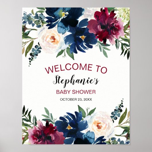 Poster Aquarelle Bourgogne Baby shower des fleurs de la m (Devant)