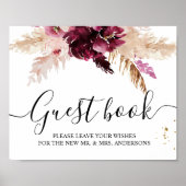 Poster Aquarelle Bourgogne Blush rose et rouge Floral (Devant)