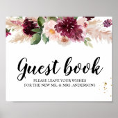 Poster Aquarelle Bourgogne Blush rose et rouge Floral (Devant)