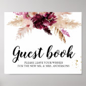 Poster Aquarelle Bourgogne Blush rose et rouge Floral (Devant)