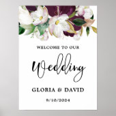 Poster Aquarelle Bourgogne Floral Mariage d'accueil (Devant)