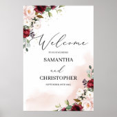 Poster Aquarelle bourgogne merlot mariage or fleuri (Devant)