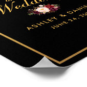 Poster Aquarelle Bourgogne Noir Mariage d'or Bienvenue (Coin)