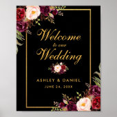 Poster Aquarelle Bourgogne Noir Mariage d'or Bienvenue (Devant)