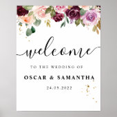 Poster Aquarelle Bourgogne Rustique Fleurs et gouttes d'o (Devant)