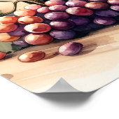 Poster Aquarelle Bouteille de vin et raisins (Coin)