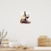 Poster Aquarelle Bouteille de vin et raisins (Cuisine)