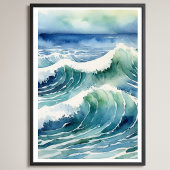 Poster Aquarelle branchée Ocean Beach Wave