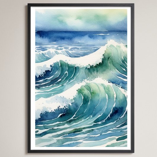 Poster Aquarelle branchée Ocean Beach Wave