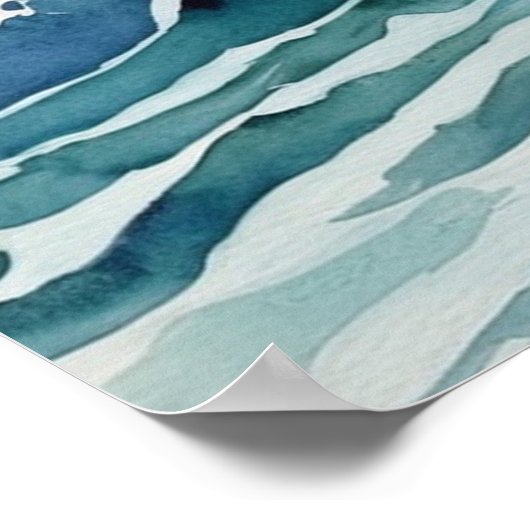 Poster Aquarelle branchée Ocean Beach Wave (Coin)