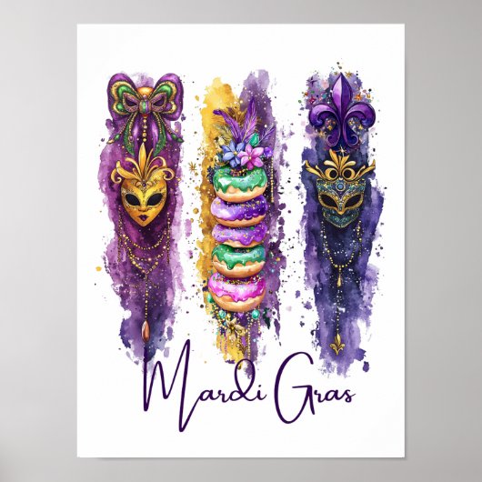 Poster Aquarelle Brosse Gras Mardi Mardi Gras (Devant)