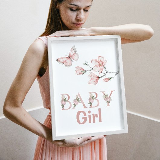 Poster Aquarelle Brousse rose papillon Floral Nursery