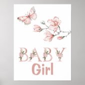Poster Aquarelle Brousse rose papillon Floral Nursery (Devant)
