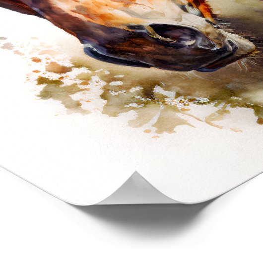 Poster Aquarelle Brown Portrait de cheval (Coin)