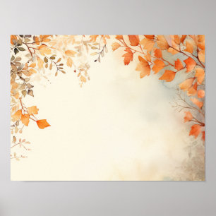 Poster Aquarelle Brûlé Orange Feuilles d'automne