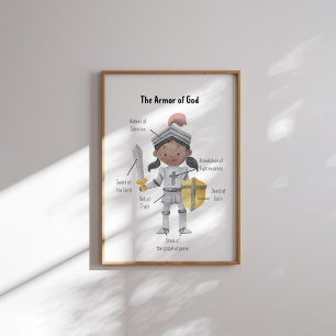 Poster Aquarelle brune peau fille l'armure de Dieu imprim