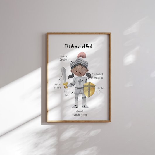 Poster Aquarelle brune peau fille l'armure de Dieu imprim