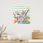 Poster Aquarelle cactus, motifs floraux et rayures (Cuisine)