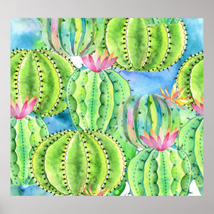 Poster Aquarelle Cactus : Ornement Floral Été.