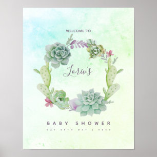 Poster Aquarelle Cactus Succuls Baby shower Bienvenue
