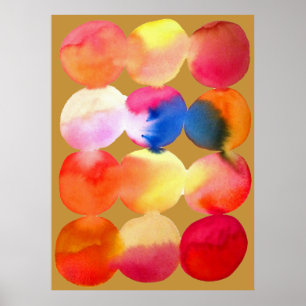 Poster Aquarelle cercle motif art abstrait couleur chaude