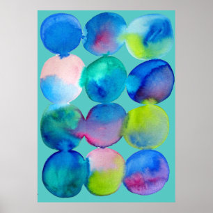 Poster Aquarelle cercle motif art abstrait couleur cool