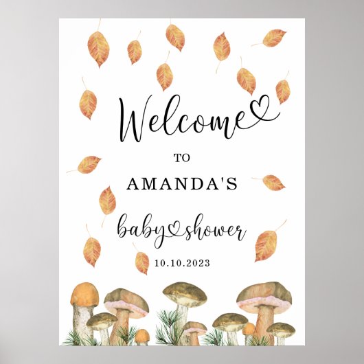 Poster Aquarelle Champignons baby shower accueil (Devant)