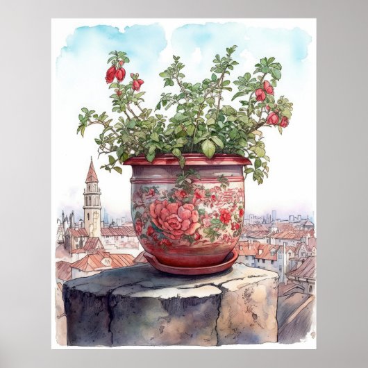 Poster Aquarelle Charming Flower Pot (Devant)